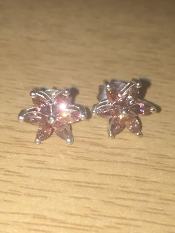 926 Sterling Silver Flower Stud Earrings with Purple Cubic Zirconia Stones