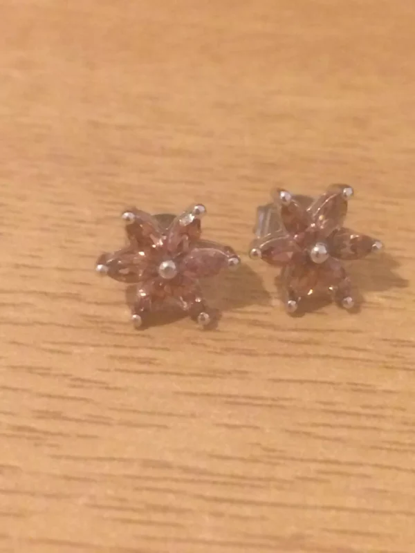 926 Sterling Silver Flower Stud Earrings with Purple Cubic Zirconia Stones - Image 4