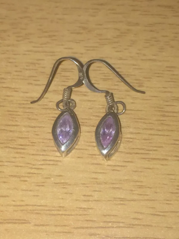 Vintage 925 Sterling Silver Oval Earrings with Purple CZ Stones - Image 2