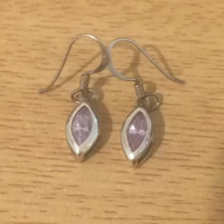 Vintage 925 Sterling Silver Oval Earrings with Purple CZ Stones