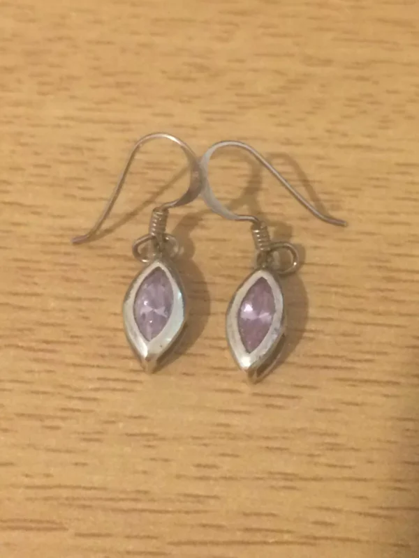 Vintage 925 Sterling Silver Oval Earrings with Purple CZ Stones