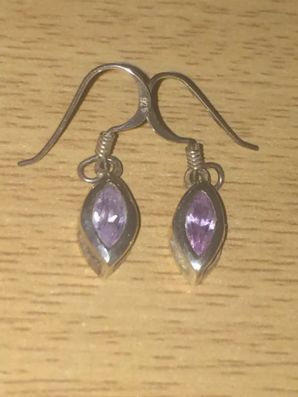 Vintage 925 Sterling Silver Oval Earrings with Purple CZ Stones - Image 4