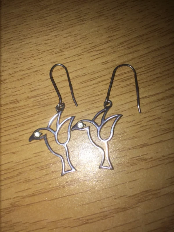 Fancy 925 Sterling Silver Bird Dove of Peace Earrings with Simulated Diamonds