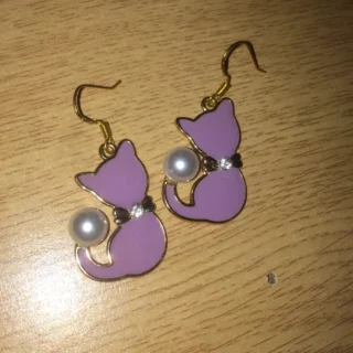 Cat Enamel Gold Plated 925 Sterling Silver Earrings with CZ Diamond and Pearl