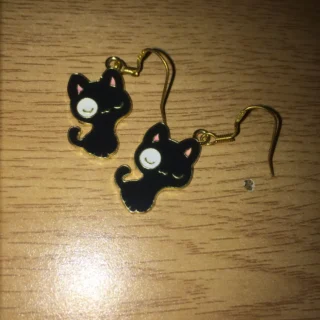 Black Cat Enamel Gold Tone/Plated/Color 925 Sterling Silver Dangle/Drop Earrings