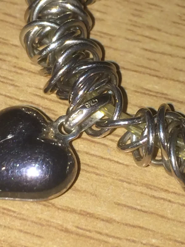 Vintage Heavy 925 Sterling Silver Round Link Bracelet with Silver Heart Pendant - Image 10