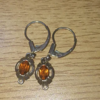 Vintage 925 Sterling Silver and Baltic Amber French Leverback Burdock Earrings