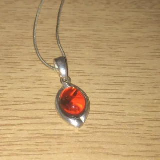 Vintage Unique Italian 925 Sterling Silver Necklace/Chain & Amber Silver Pendant