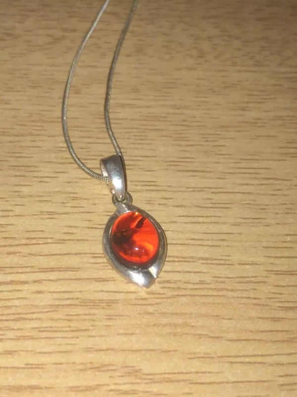 Vintage Unique Italian 925 Sterling Silver Necklace/Chain & Amber Silver Pendant