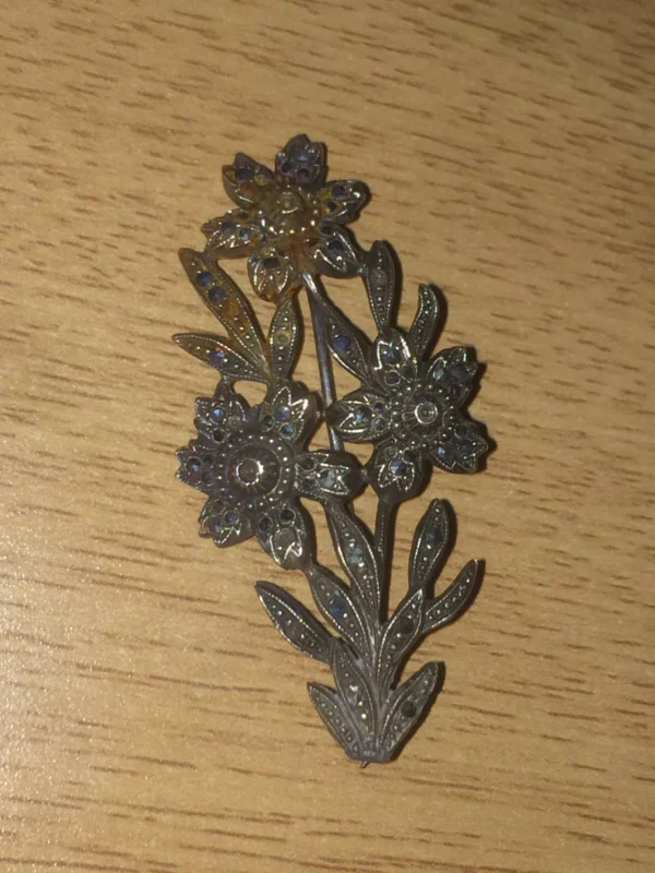 Unusual and Unique Antique Pretty Flower 935 Sterling Silver Brooch