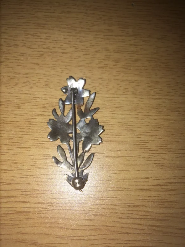 Unusual and Unique Antique Pretty Flower 935 Sterling Silver Brooch - Image 5