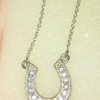 Vintage 925 Sterling Silver Cable Chain & Horseshoe Pendant & CZ Stones