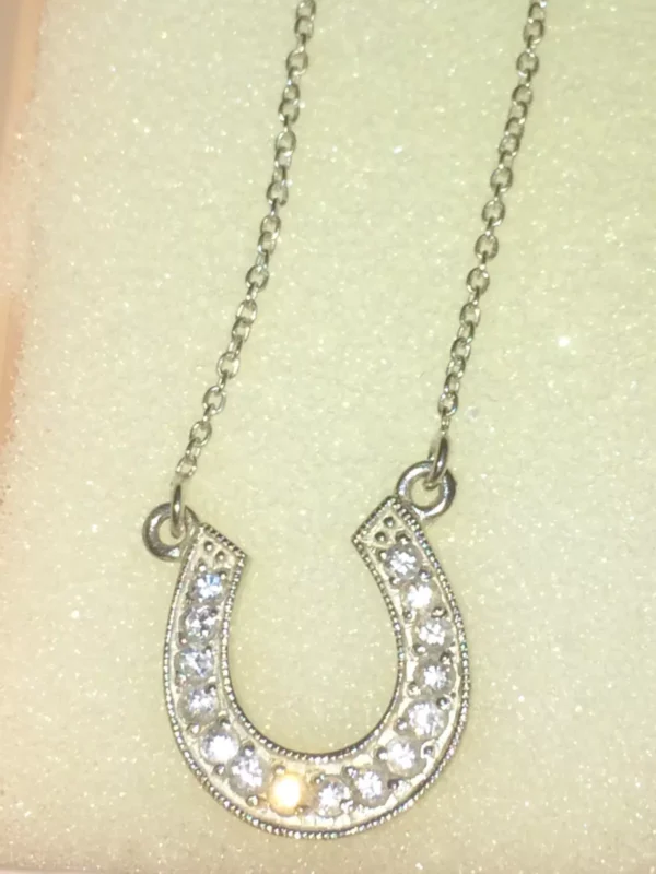 Vintage 925 Sterling Silver Cable Chain & Horseshoe Pendant & CZ Stones