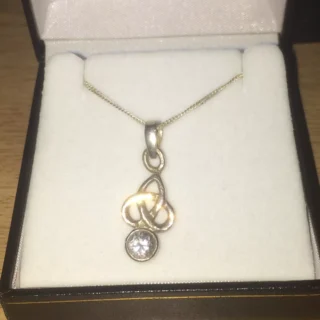 Vintage 925 Sterling Silver Knot Pendant with CZ Stone on Silver Chain/Necklace