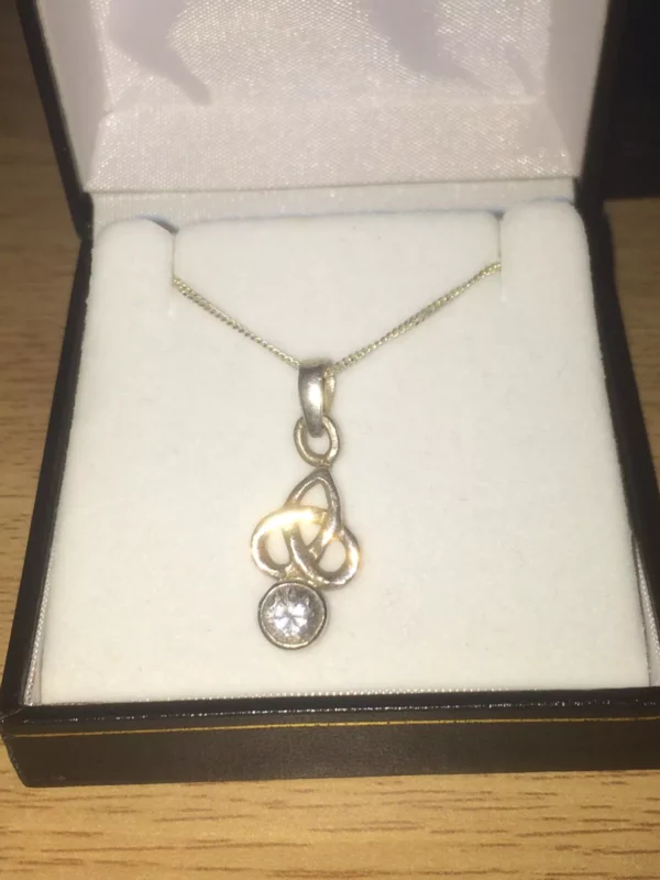 Vintage 925 Sterling Silver Knot Pendant with CZ Stone on Silver Chain/Necklace