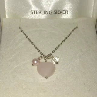 Next 925 Sterling Silver Necklace / Chain with Quartz Heart Pendant & Ball Beads