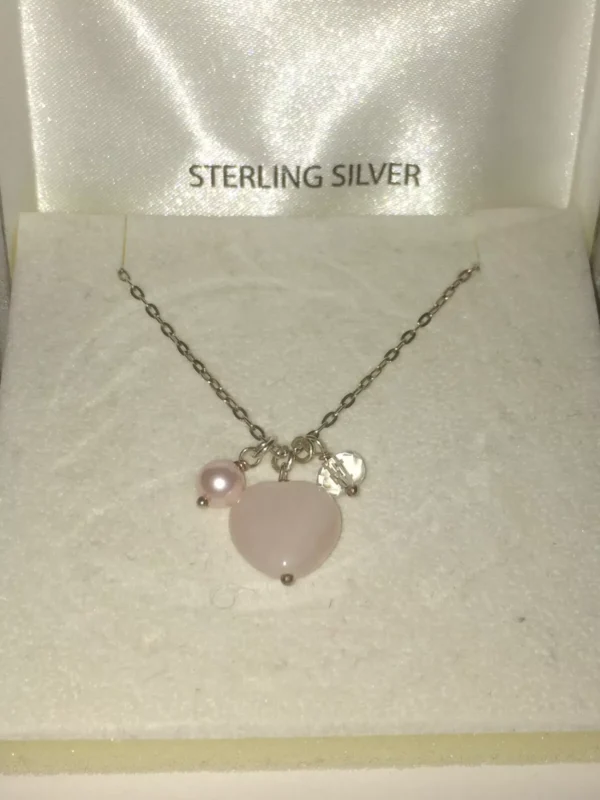 Next 925 Sterling Silver Necklace / Chain with Quartz Heart Pendant & Ball Beads