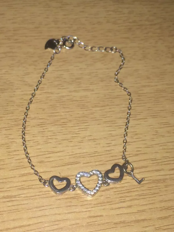 Love / Heart Sizeable Bracelet with Real Diamonds & 1 Charm 925 Sterling Silver