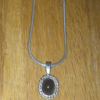 Fancy Vintage 925 Sterling Silver Snake Chain/Necklace with Onyx Pendant